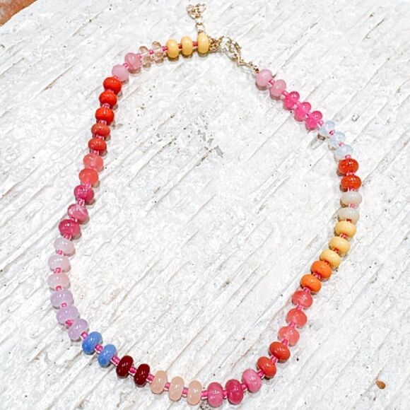 bohemian rainbow beaded necklace A406 - Picture 3 of 4